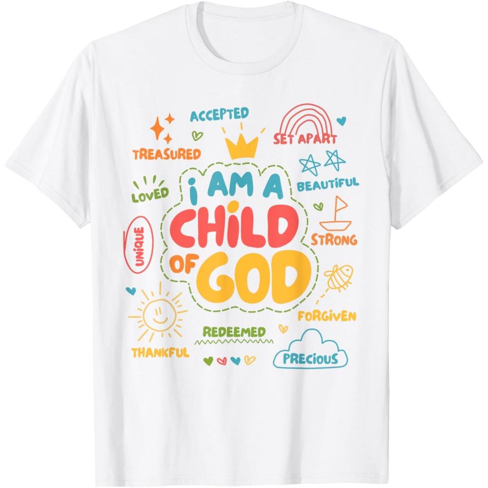 I Am A Child Of God Christian Retro Tshirt Faith Jesus Gifts Tee Tops Christianity Unisex Unisex Summer Crewneck Short Slevee