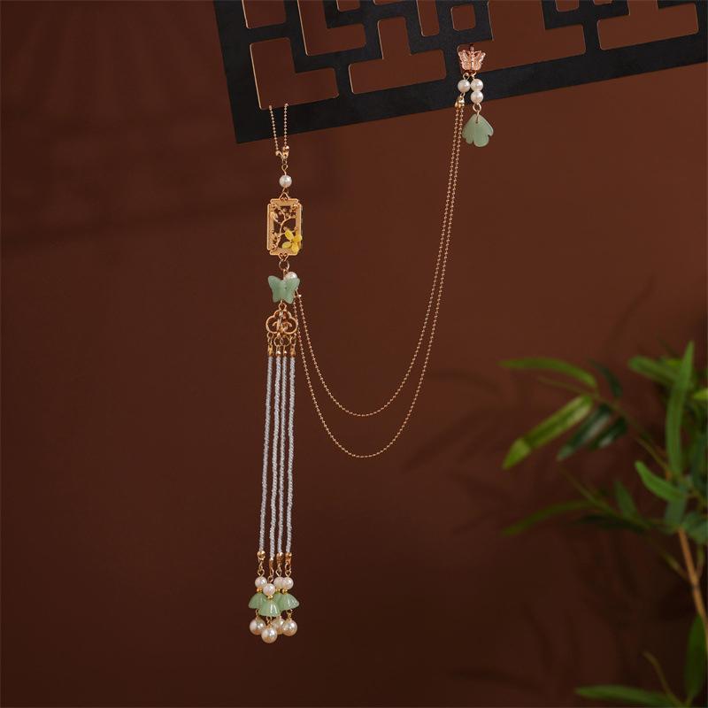Имитация жемчуга Женское украшение Ханфу Ювелирные изделия Длинная подвеска-кисточка Аксессуары для ципао Сплав Ципао Прессованный лацкан
