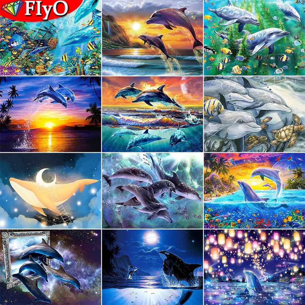 5D DIY алмазная живопись дельфины пейзаж Алмазная вышивка крестиком морские животные фотографии из стразов мозаика домашний декор