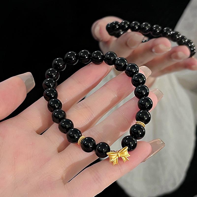 Черный агатовый браслет-бантик женский легкий роскошный браслет нишевого дизайна