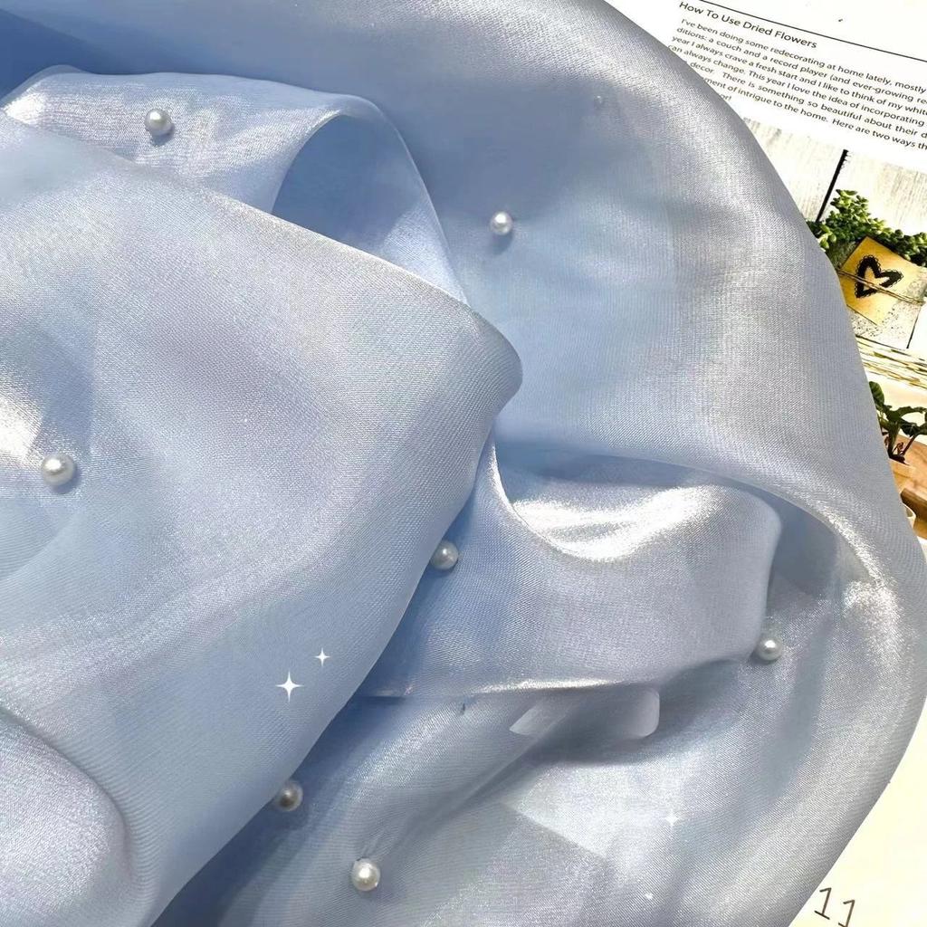 1 Yard Pearl Organza Fabric for Needlework Dress Children Skirts Wedding Diy Sewing Gauze Cloth Glossy Thin Smooth
