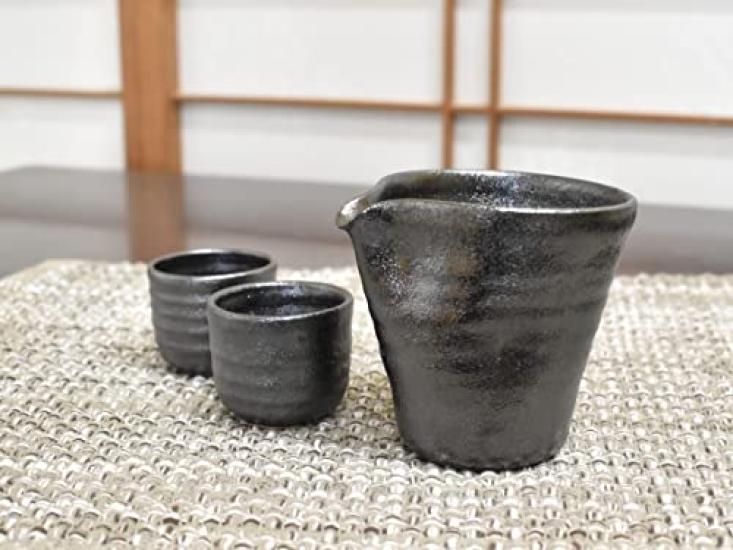 Bonsai Tao Shigaraki ware sake luster cup, black,