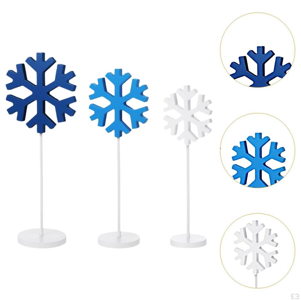 3 Pieces Snowflake Ornaments Wooden Centerpiece Holiday Decor Collection Winter
