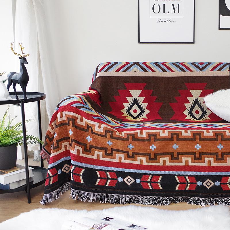 Kilim Sofa Throw, Geometric Line Blanket, Sofa Blanket, Multi-purpose, Bedroom