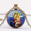 Vintage Jesus Virgin Mary Necklace Time Gemstone Glass Alloy Material Necklace