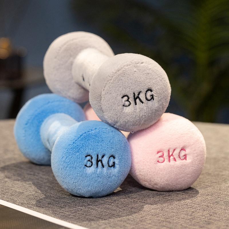 Cute Kettle-bell Dumbbell Plush Pillow Stuffed Smiling Face Fitness Sports Equipment Plushie Home Decor Men Gift