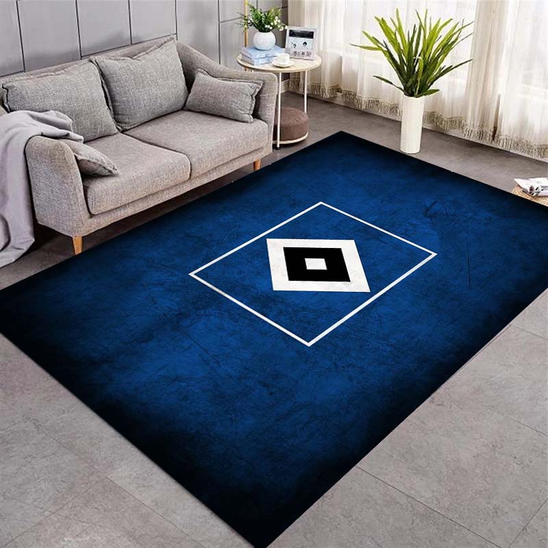 Hamburger SV Dark Blue Textured Crest Area Rug, Non Slip Floor Mat for Living Room Bedroom German Soccer Fan Home Decor