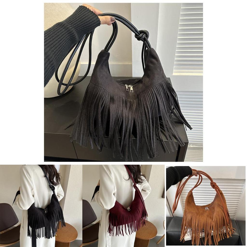 Модная бахрома Большая вместимость 2024 Новая Ретро Популярная Женская Простая Одноплечевая Наплечная Сумка