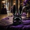 Funny Cartoon Rabbit Mask Halloween Bunny Half Face Mask, Costume Prop with Long Masquerade Party Supplies Ears, Plastic Cosplay for Adults, Accessory