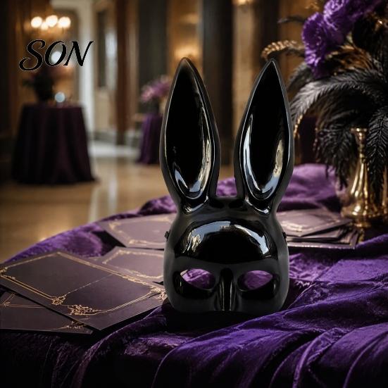 Funny Cartoon Rabbit Mask Halloween Bunny Half Face Mask, Costume Prop with Long Masquerade Party Supplies Ears, Plastic Cosplay for Adults, Accessory