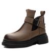 New Designer Boots Women Chunky Heel Round Toed Ankle Boots Women Genuine Leather Belt Buckle Platform Botas