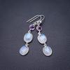 StarGems® Natural Rainbow Moonstone And Amethyst Handmade 925 Sterling Silver Earrings 2" D6521