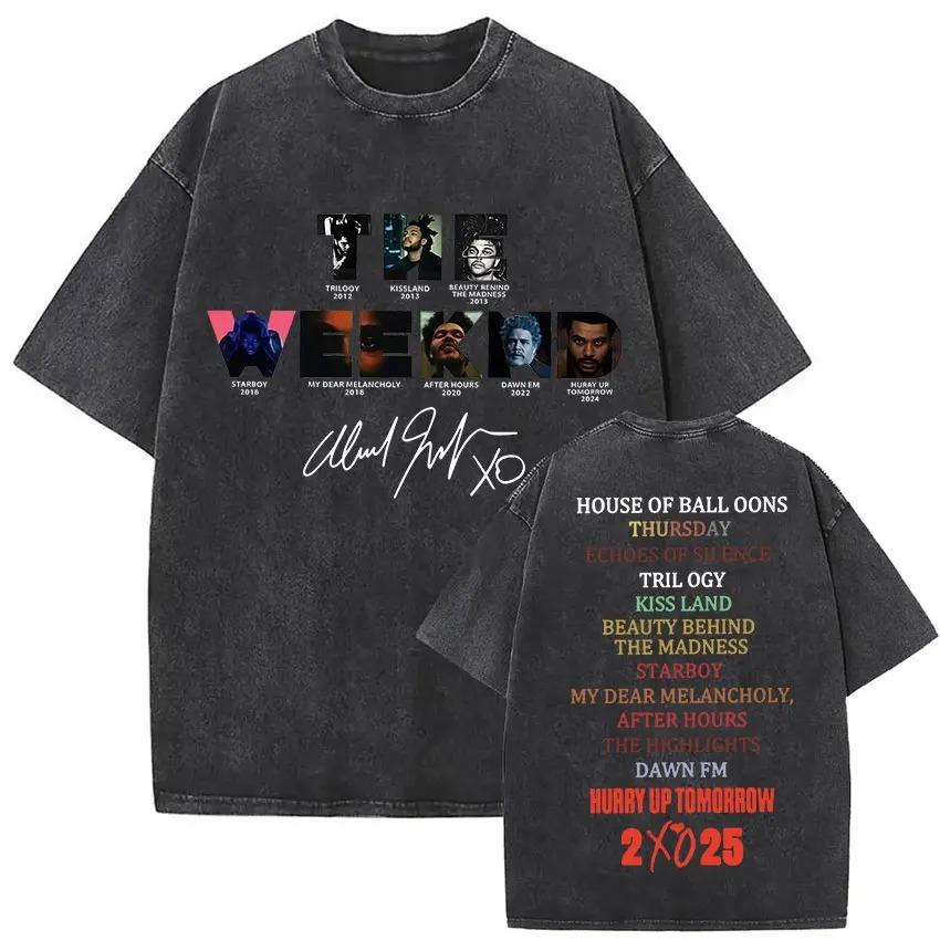 The Weeknd XO Tour 2026 Винтажная стираная футболка Мужская Женская Поп-музыка Футболки с коротким рукавом Рэп Хип-Хоп Готическая одежда Футболки