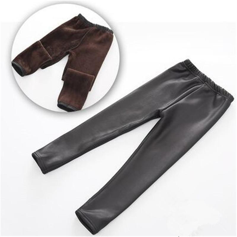 Штаны для маленьких девочек от 3 до 10 лет, зимние плотные теплые детские бархатные штаны из искусственной кожи, модные детские брюки