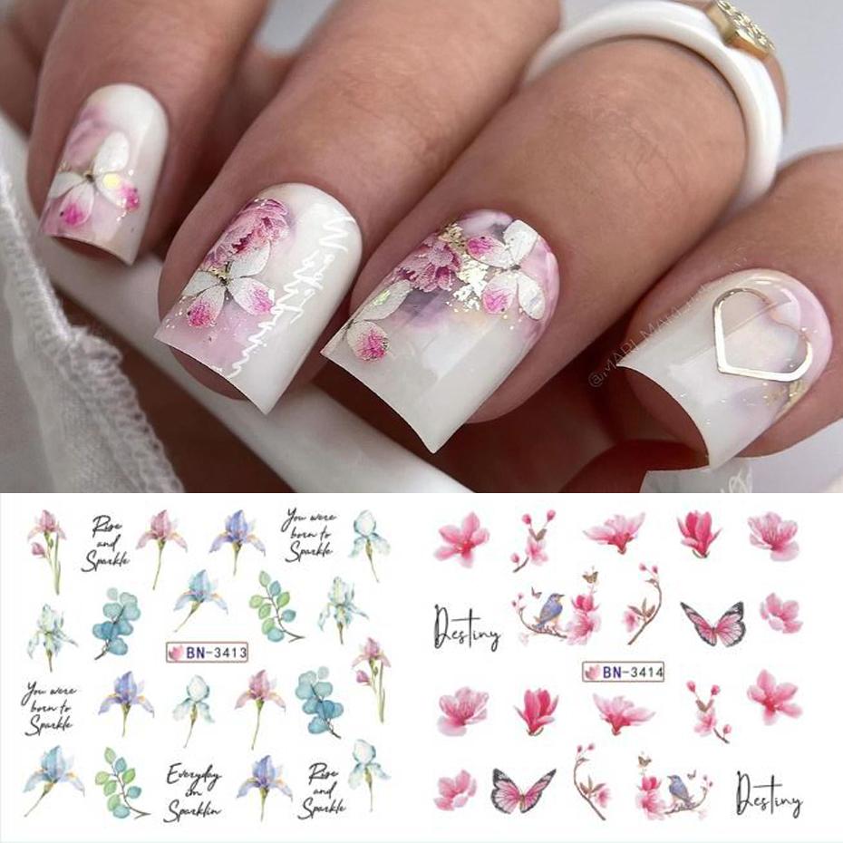 Xiaomi 12pcs Spring Lily Tulip Flowers Water Nail Decals Rose Leaf Transfer Nail Stickers Summer Decoration Snowdrops Watermarks Slider