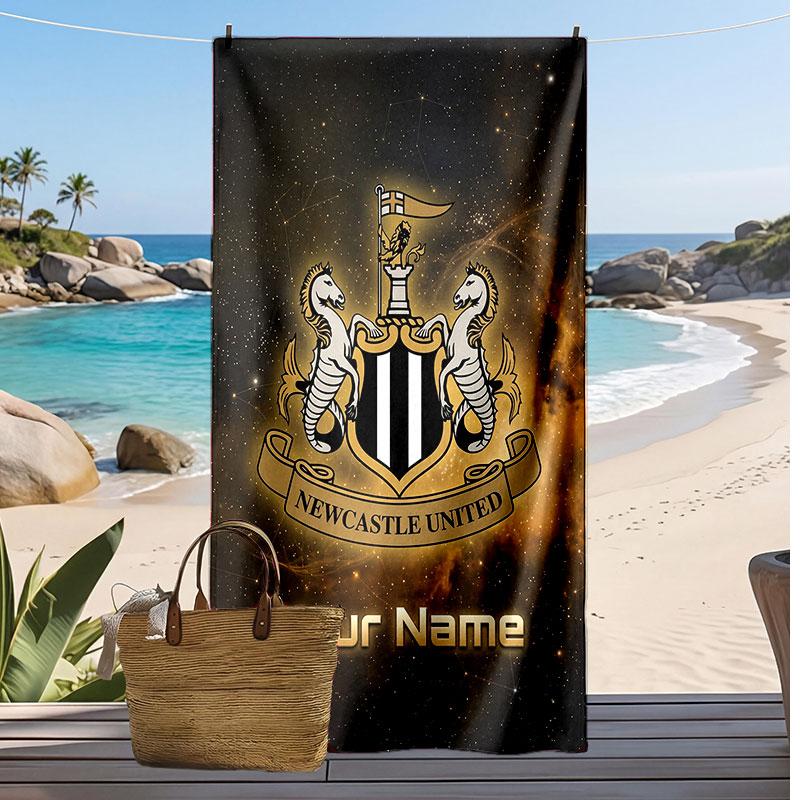 Newcastle United FC Personalized Printed Beach Towel Soccer Logo Support Custom Name Text Absorbent Towel For Sport Travel Special Gift