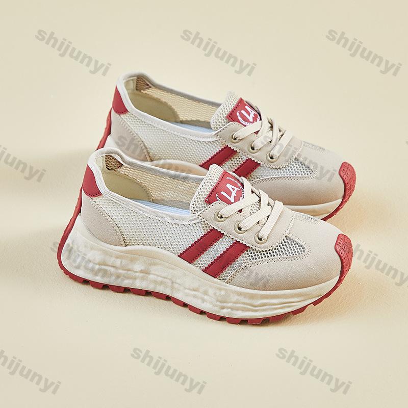 Модные женские массивные кроссовки 2025 Лето Уличные Сетчатые Дышащие Удобные Спортивные обувь Модные На шнуровке Увеличивающие рост Повседневная обувь