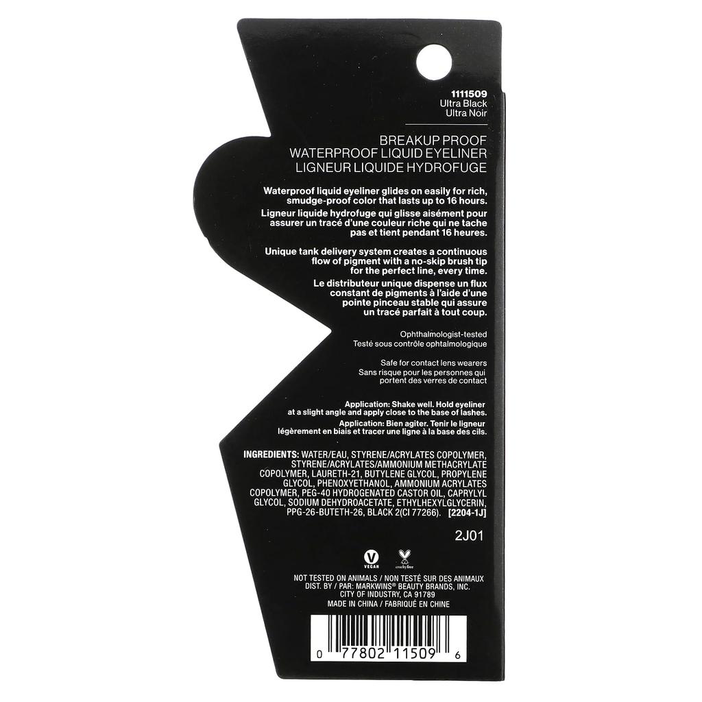 Wet N Wild Стойкая к размазыванию, водостойкая жидкая подводка для глаз, 1111509 Ультрачерный, 0,9 мл (0,03 жидких унции)