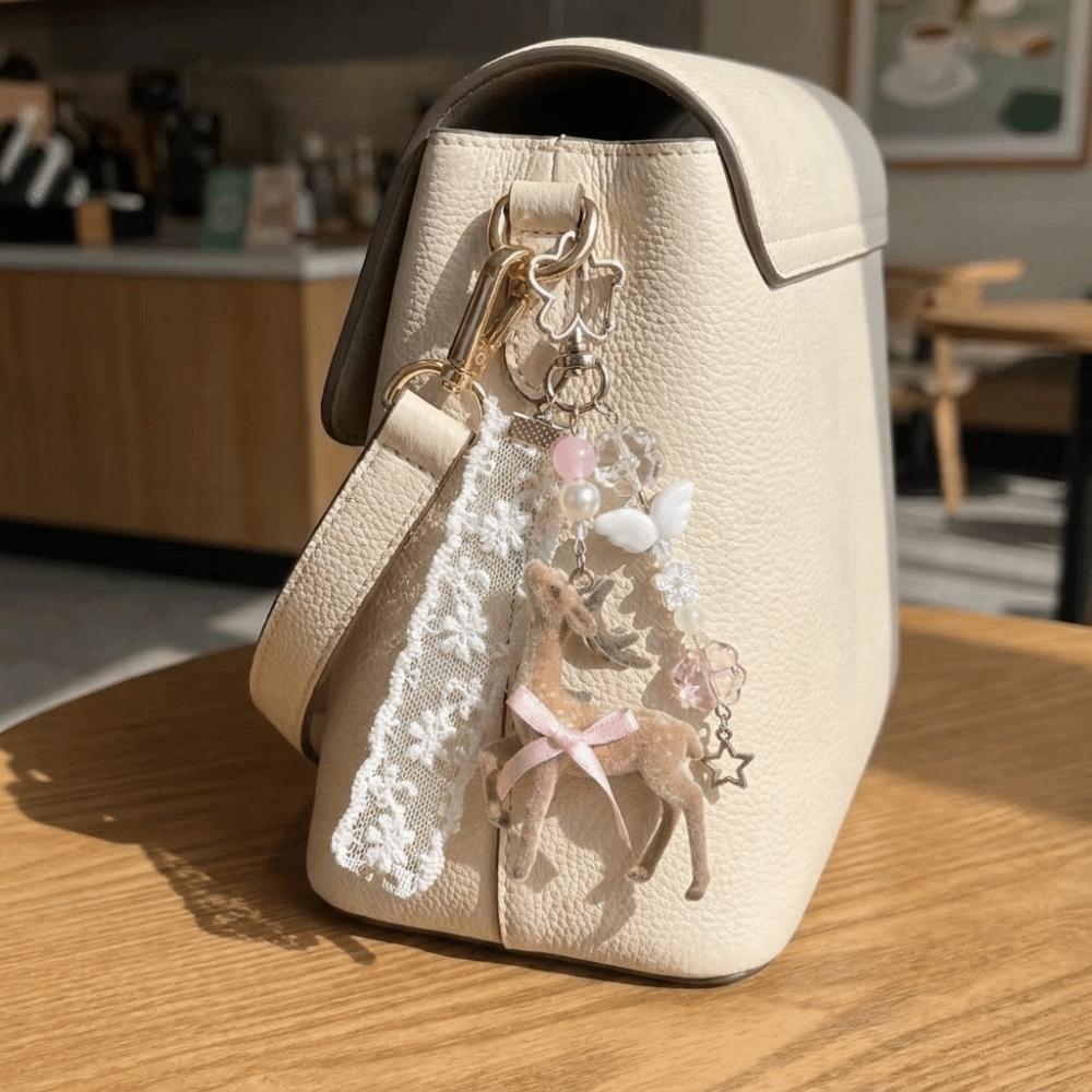 Ribbon Bow Design Plush deer ornament Coquette Style Phone Charms Cute Bag Pendant Phone Accessory