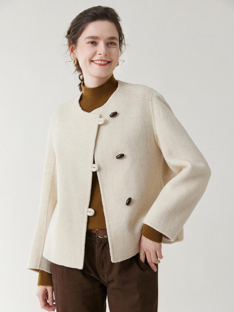 Women's High-End Wool Tweed Coat - Autumn/Winter 2025, Double-Faced and Loose Fit with a Round Neck In Little Fragrance Style