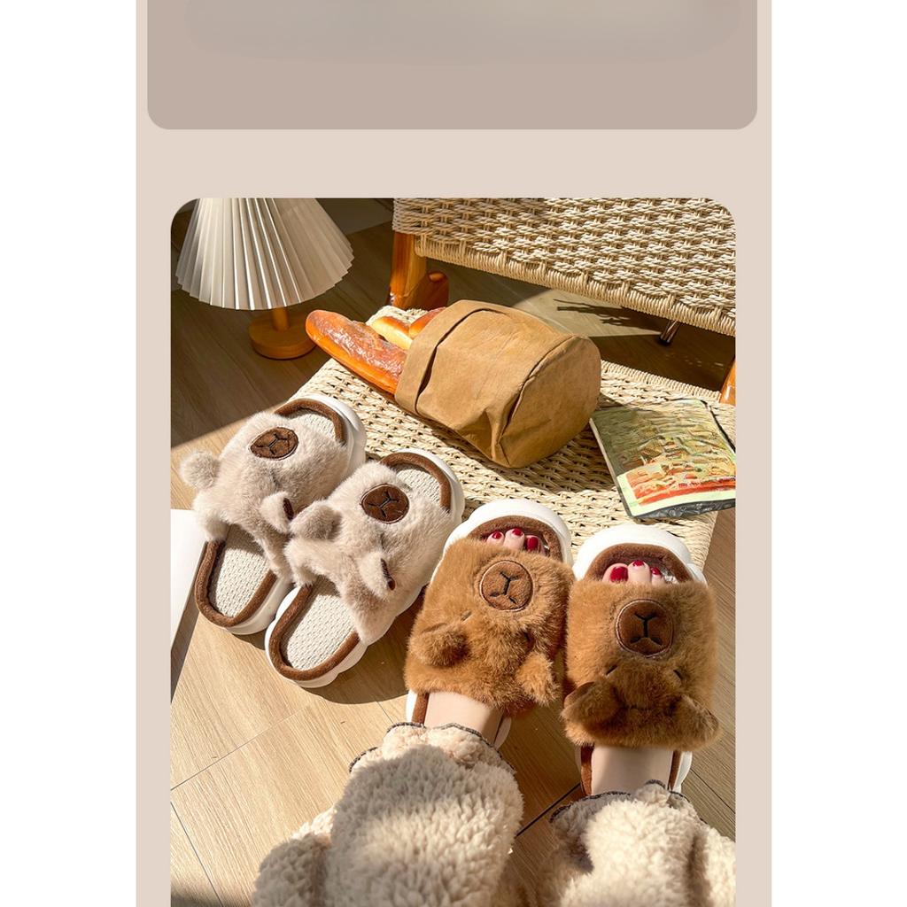 Cute Pufferfish Parent Child Linen Slippers for Four Seasons Home, Indoor Sweat Absorption, Home Decor