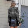 European and American women's plaid knitted cardigan women's small fragrant temperament jacket bright brick bow pearl buckle fashion sweater