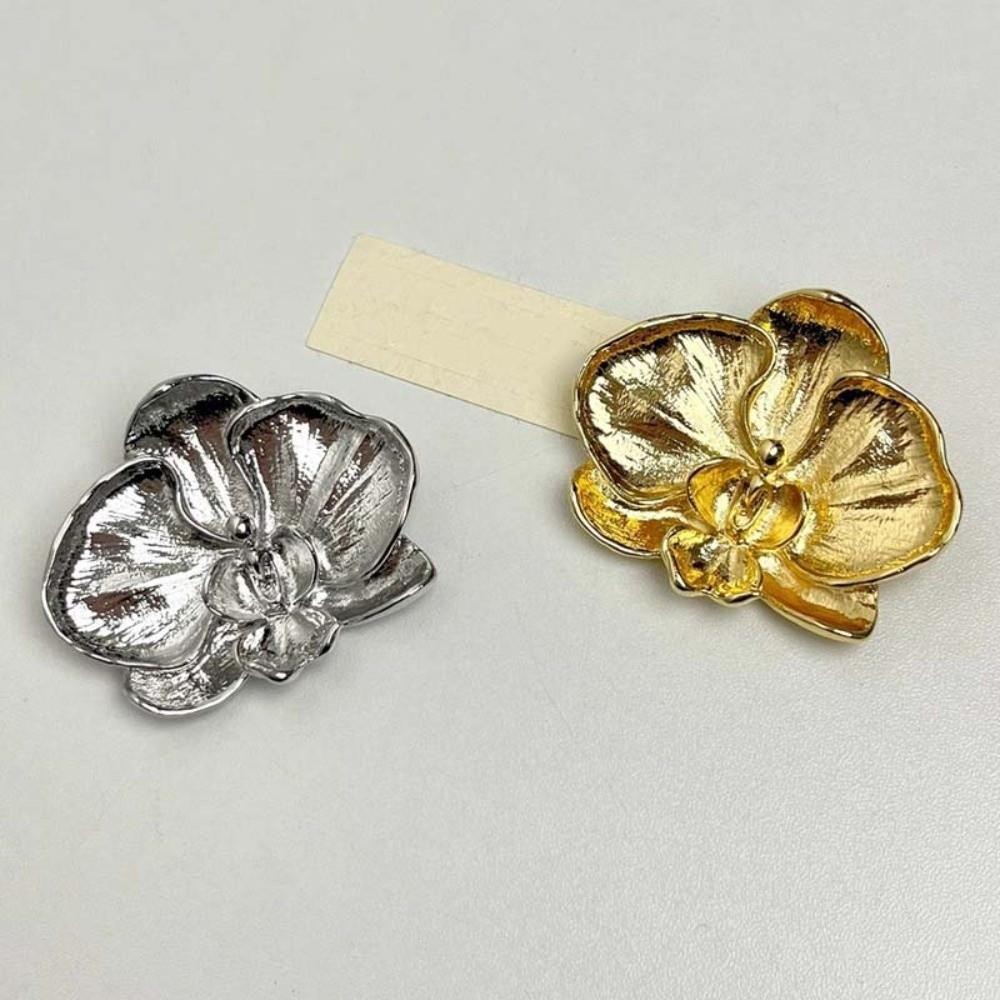 Vintage Orchid Flower Brooch Corsage Ornament Metal Glossy Brooch Butterfly Orchid Pin  Banquet