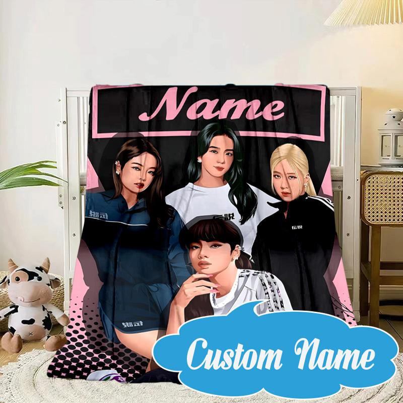 Custom Name Kpop Group Fashion Blanket bed sofa Blanket Flannel Blanket for Camping, Hiking, Picnic Essentials,gift for Fan family