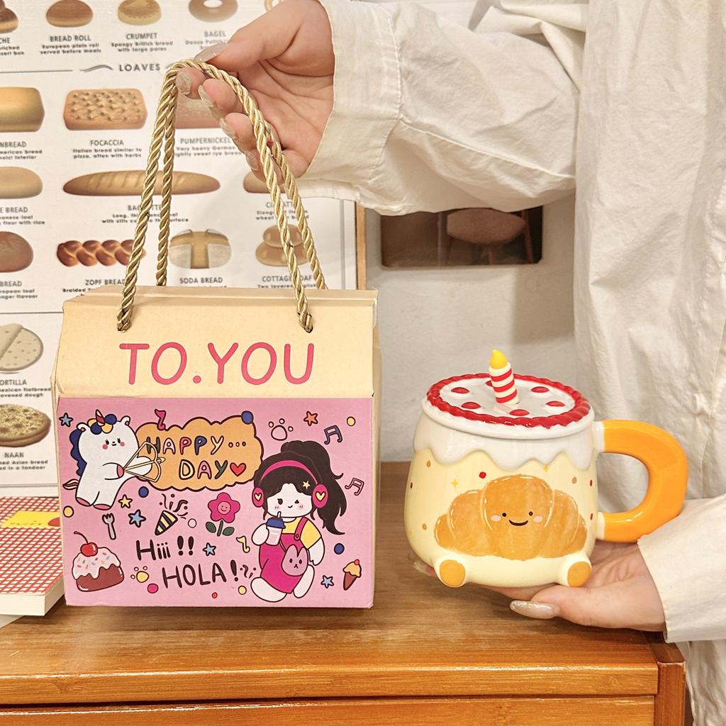 Cute High-Value Water Cup Ceramic Mug With Lid Girls Home Cup Office Breakfast Coffee Milk Cup