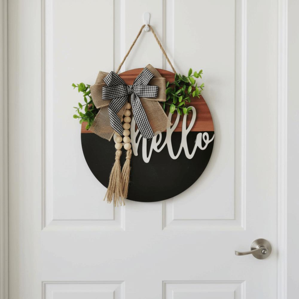 Artificial Flower Plant Door Wreath Bowknot Hanging Decoration Personalized Wall Art Outdoor Decor