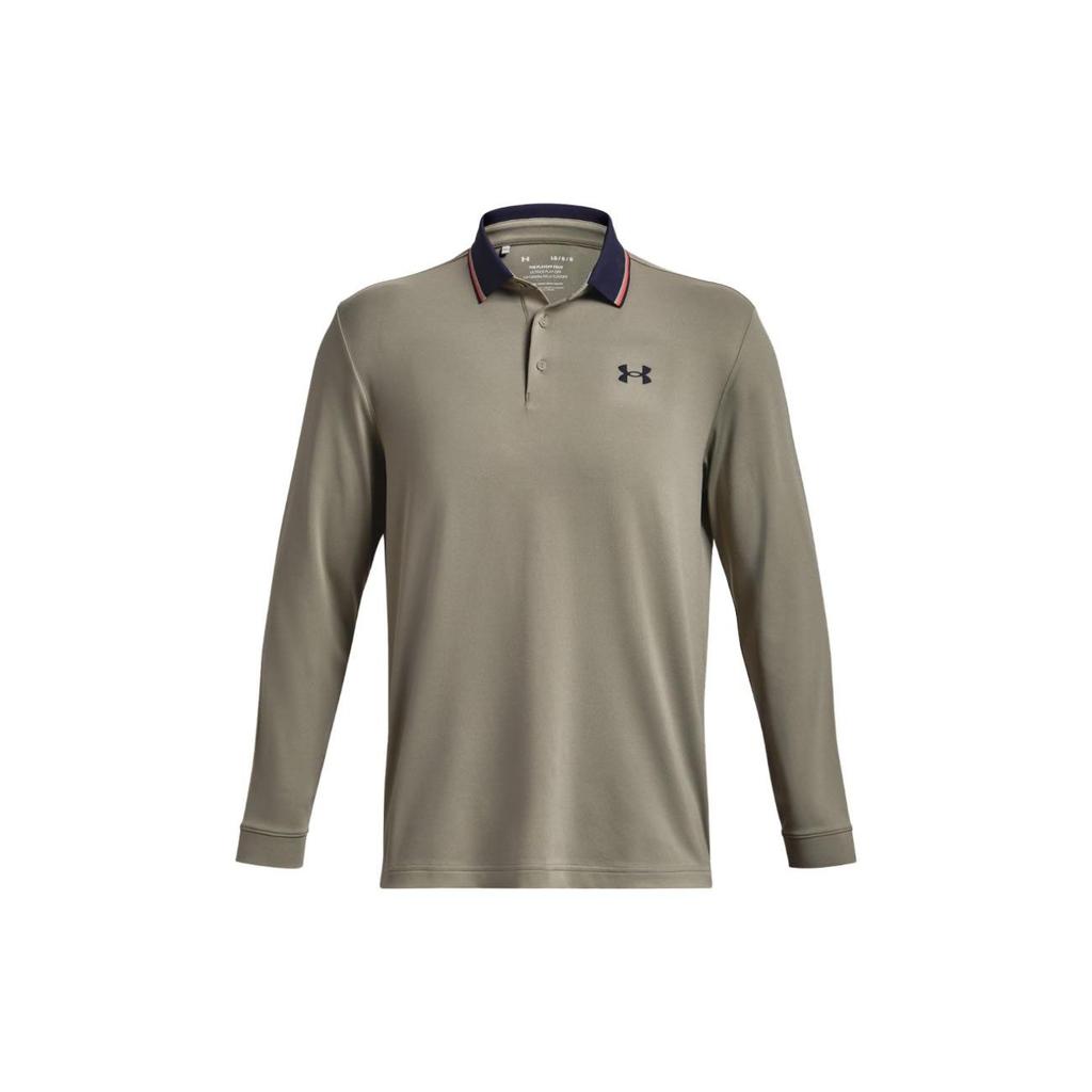 Under Armour Рубашка поло с длинным рукавом и полосатым воротником Color Block, мужская, оливковая 1380786-504