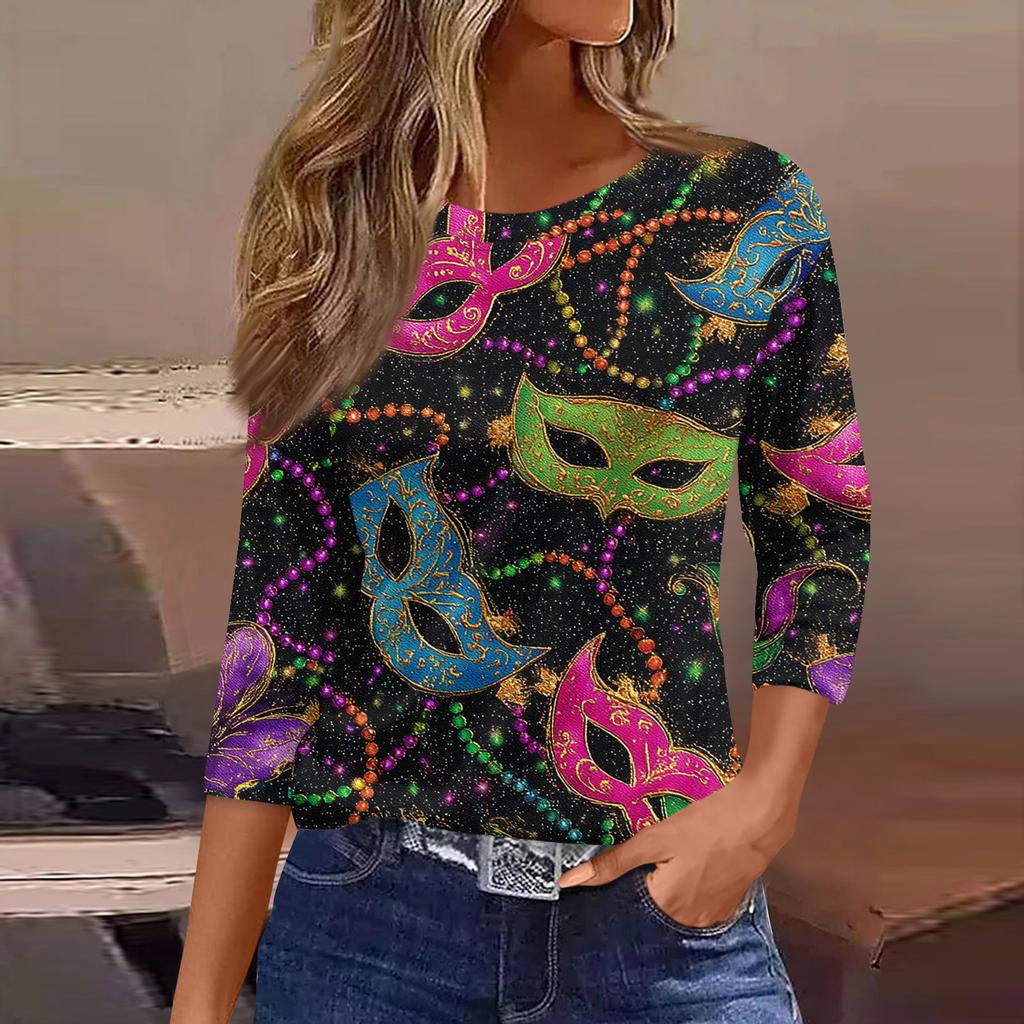 3/4 Length Sleeve Womens Tops Floral Print Vintage Fashion Casual Loose With Round Neck Plus Size Shirts