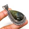 Labradorite Gemstone Handmade 925 Silver Plated Jewelry Pendant 2.46"