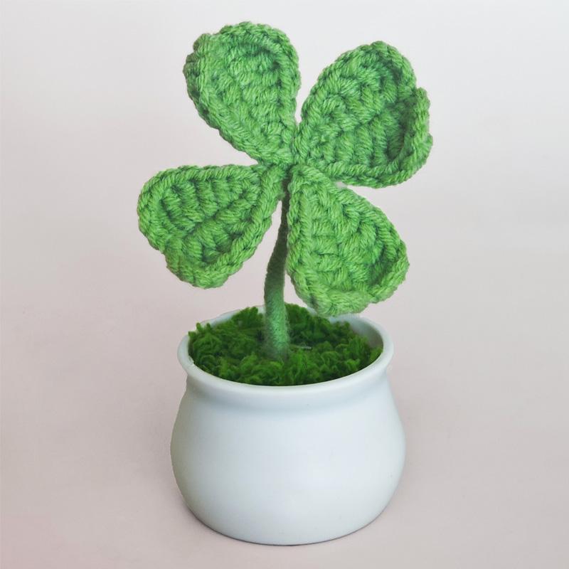 1 шт. вязаное растение в горшке в стиле Ins Garden Finished Clover Four Leaf ручная работа имитация цветка украшение стола украшение для дома