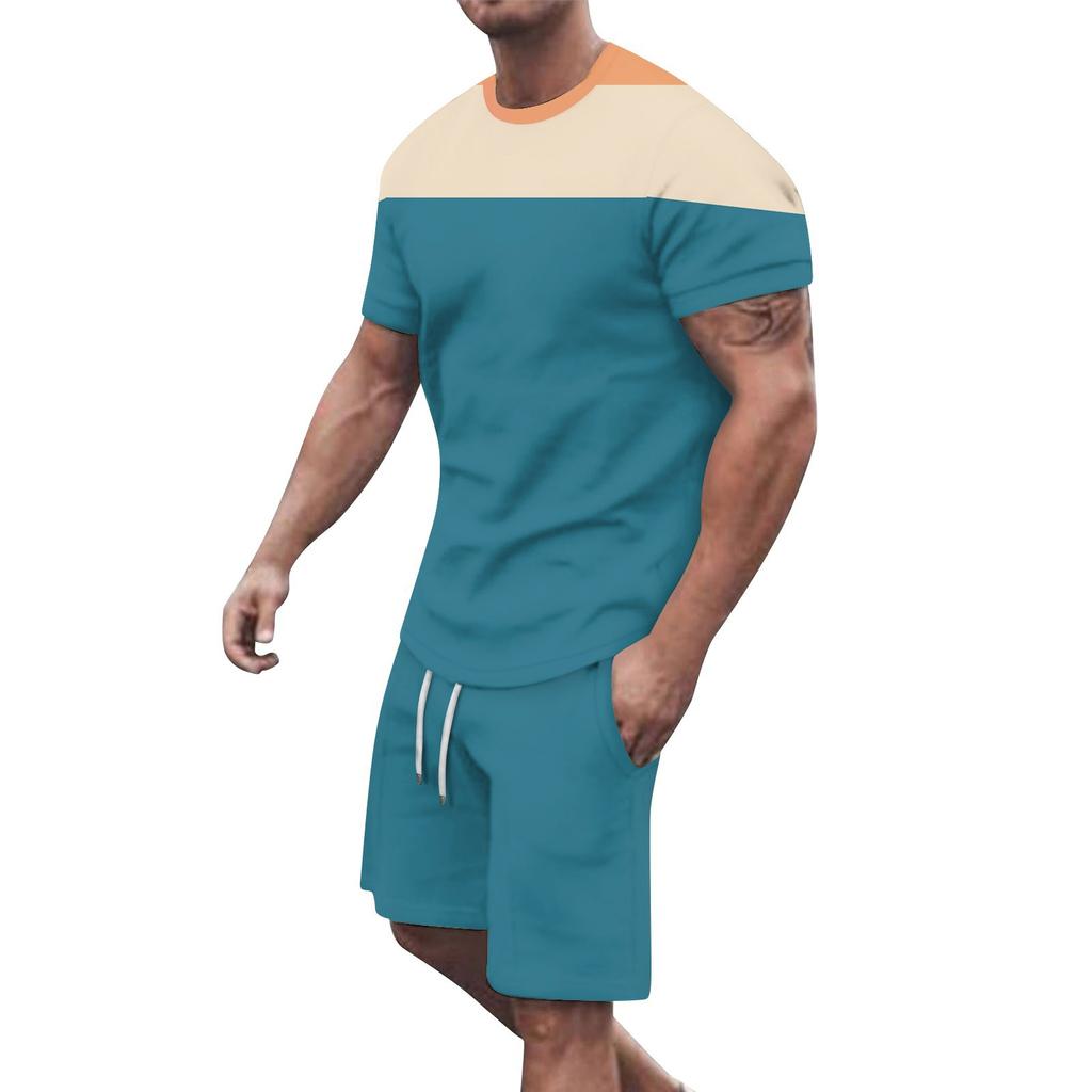 Мужские однотонные шорты с короткими рукавами и открытыми плечами, дышащий мужской повседневный комплект из 2 предметов