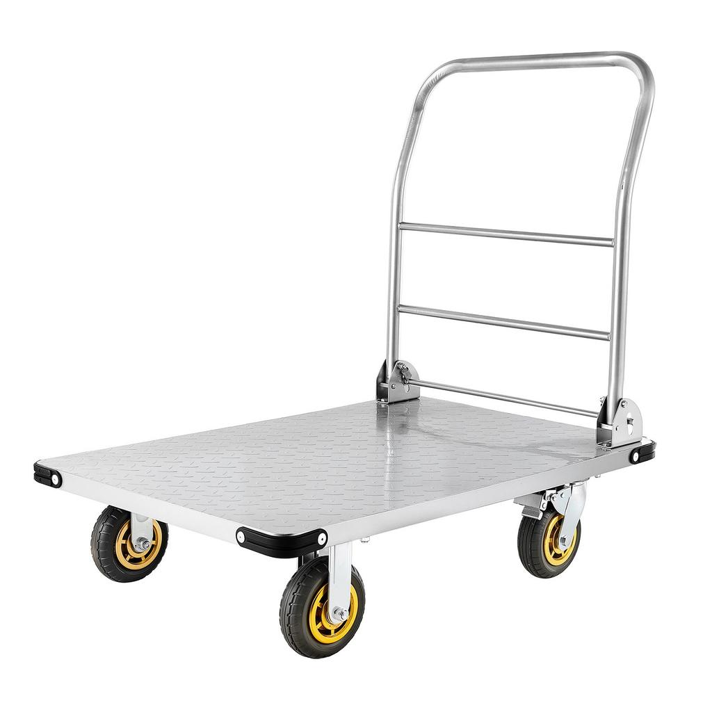 VEVOR Platform Truck, 2000 lbs Capacity, Heavy Duty Steel Flatbed Cart with Swivel Wheels and Handle, Foldable Platform Hand Push Truck Dolly