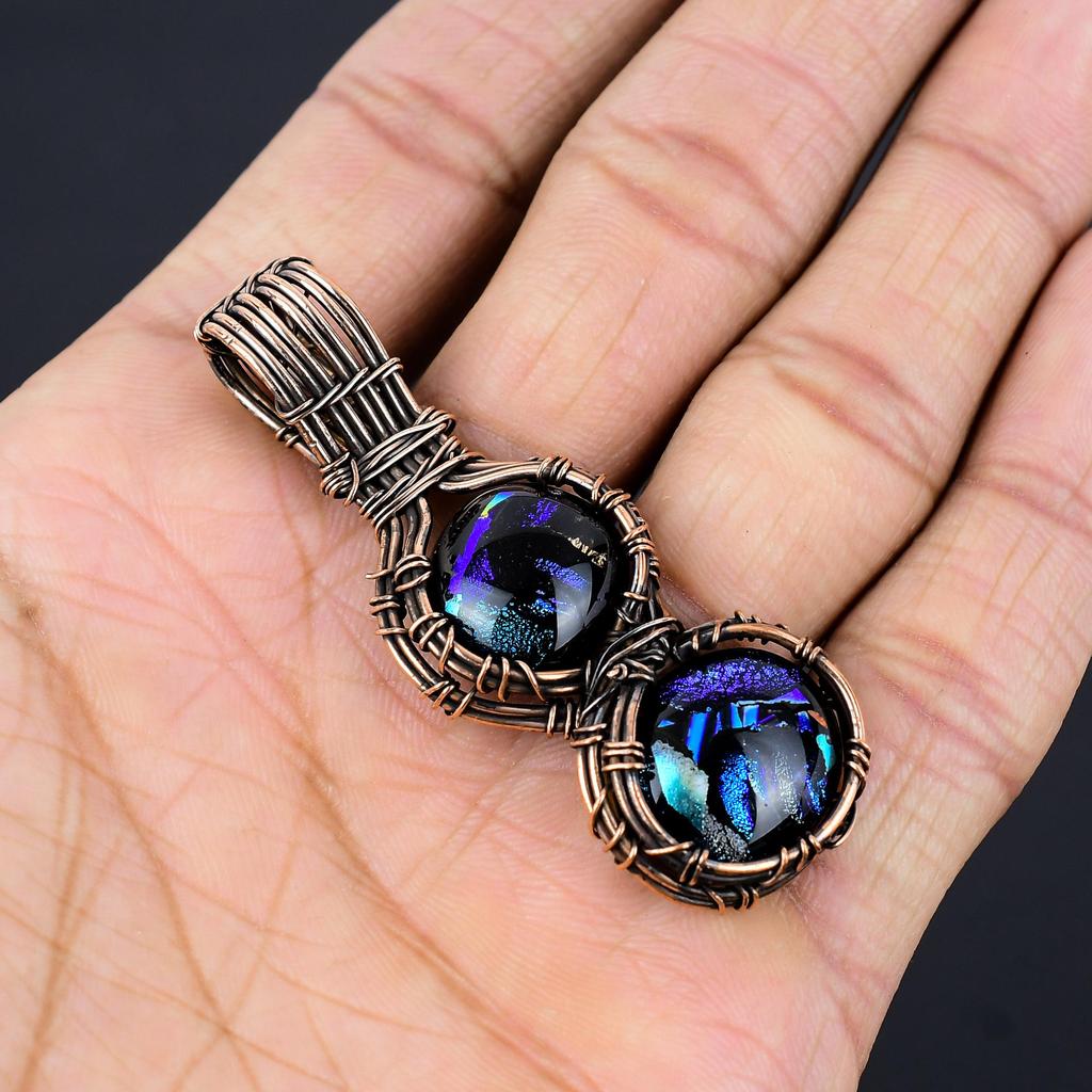 Dico Glass Jewelry, Handmade Gemstone Pendant, 999 Copper Wire Wrapped Pendant Antique Jewelry, For Engagement Gift