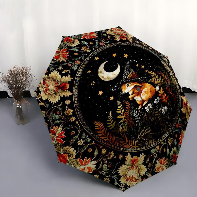 Rabbit MoonThemed Automatic Opening and Closing umbrella - 8 Ribs, Suitable for Leisure and Going Out, Outdoor Accessory, Gothic Style, Fash