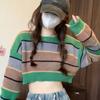 Пряный короткий цветной свитер с длинными рукавами в контрастную полоску, женский весенне-осенний свободный универсальный пиджак, вязаный свитер, пуловер