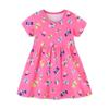 Girls' European & American Style Butterfly Print Summer Dress - Cotton, Round Neck, Princess Design