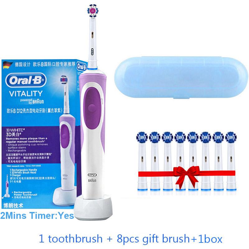 Электрическая зубная щетка Oral B Dual Clean с вращением и вибрацией Перезаряжаемая зубная щетка Oral B с 8 насадками + коробка для хранения