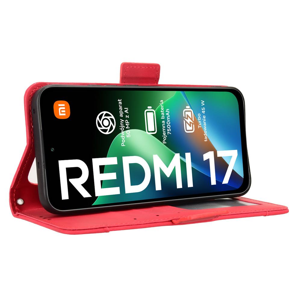Flip Case for Xiaomi Redmi 17 4G/5G, Card Slot, Red