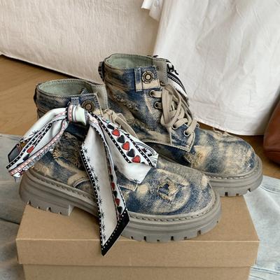 Ковбойские парусиновые женские зимние ботинки на платформе, дизайнерские повседневные спортивные кроссовки, зимние 2024, трендовые готические ретро-ботасы на шнуровке