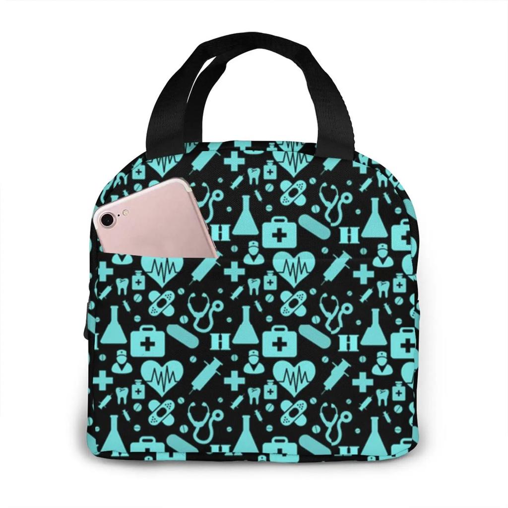 Travel Nurse Bag Insulated Lunch Bags Women Cartoon Nurse Print Food Case Cooler Warm Bento Box for Kids Lunch Box Picnic Bag