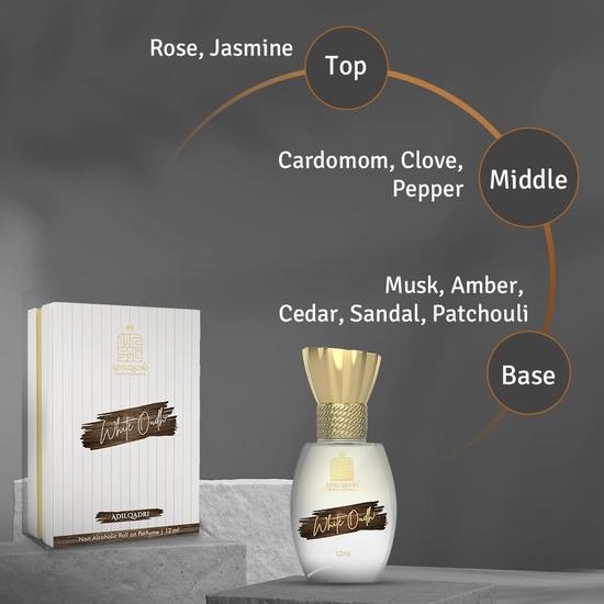 AdilQadri White Oudh Attar | Сильный мужской аромат | Безалкогольный роликовый аттар для мужчин | Стойкий аромат, парфюмированный роликовый аттар 12 мл