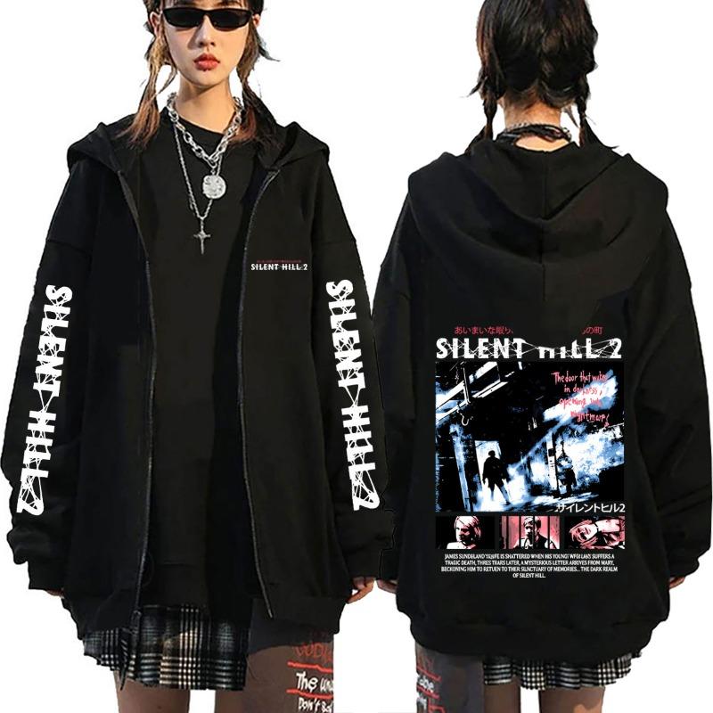 Ограниченная игра Silent Hill Толстовка на молнии Мужская Ретро Флис Оверсайз Куртка на молнии Мужская Готическая Рок Хоррор Толстовка-куртка на молнии