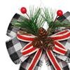 Christmas Burlap Plaid Bow with Pine Cones Pine Needles Large Buffalo Plaid Bow Xmas Wreath Checkered Bow for Holiday Crafts Home Party Tree Decor