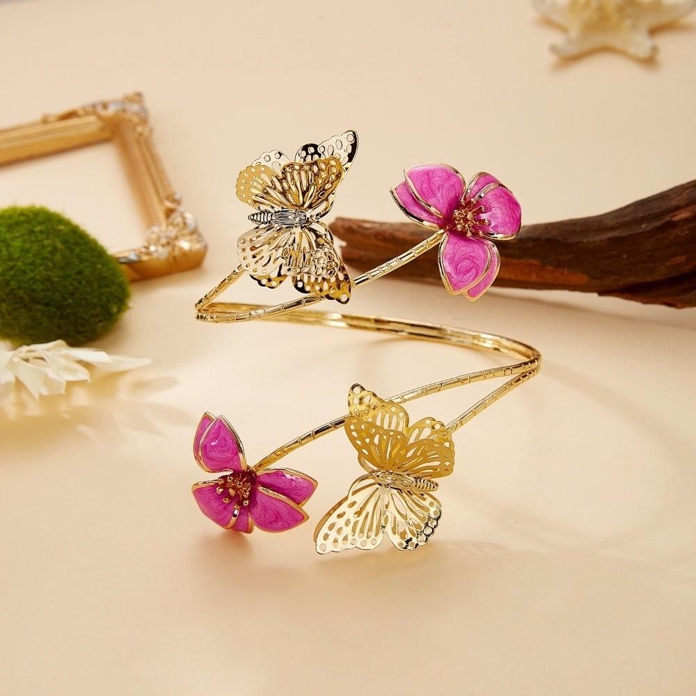 Elegant Drip Oil Flower Bracelet Floral Adjustable Open Arm Bangle Cuff Enamel Glaze Butterfly Armband Gift