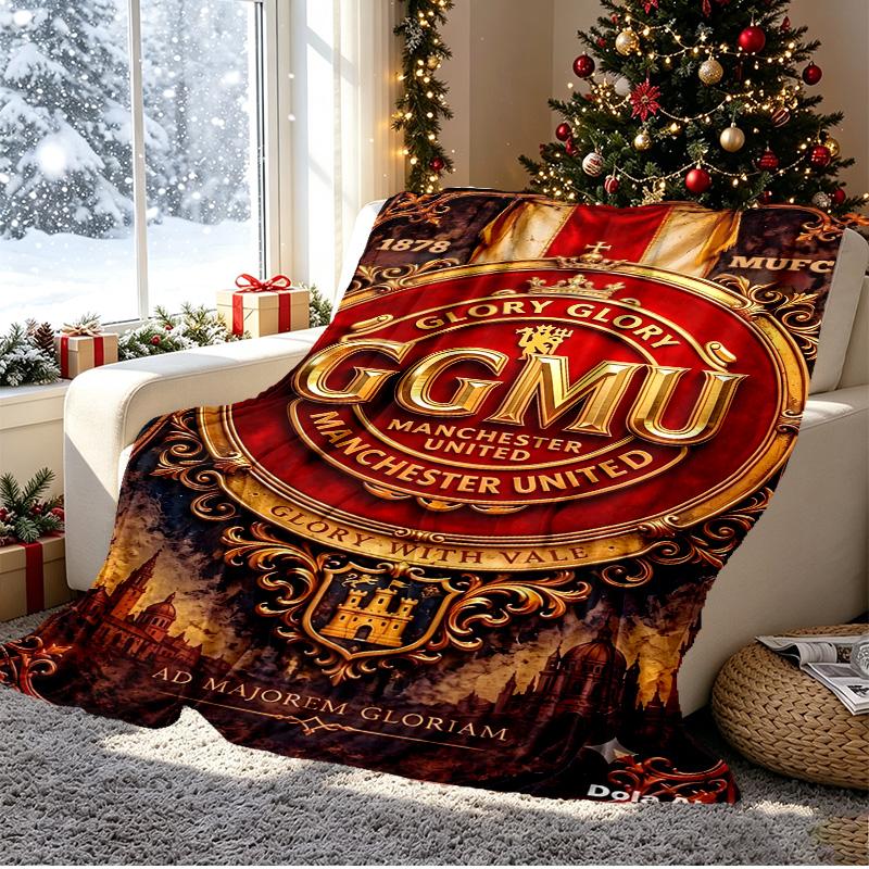 Football United F.C Pattern Blanket for Home Decoration, Bed, Sofa, Car Travel, Camping, Suitable for All Seasons, Birthday Christmas Gift