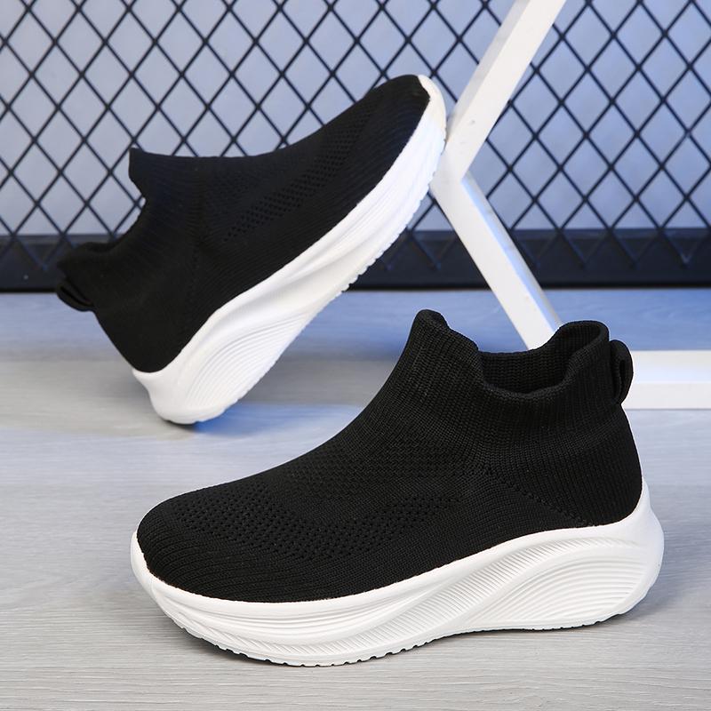 Женские высокие носки, спортивная обувь, однотонные трикотажные рукава, дышащая обувь для ходьбы на открытом воздухе.